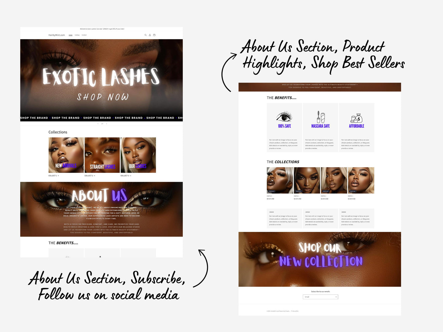 Lash Tech Shopify Theme Template, Bronze lash Theme, Website for Lash Techs Shopify Website Design, Shopify Banners