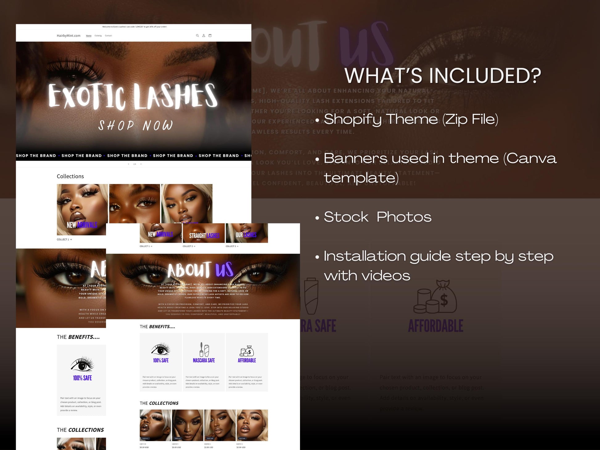 Lash Tech Shopify Theme Template, Bronze lash Theme, Website for Lash Techs Shopify Website Design, Shopify Banners