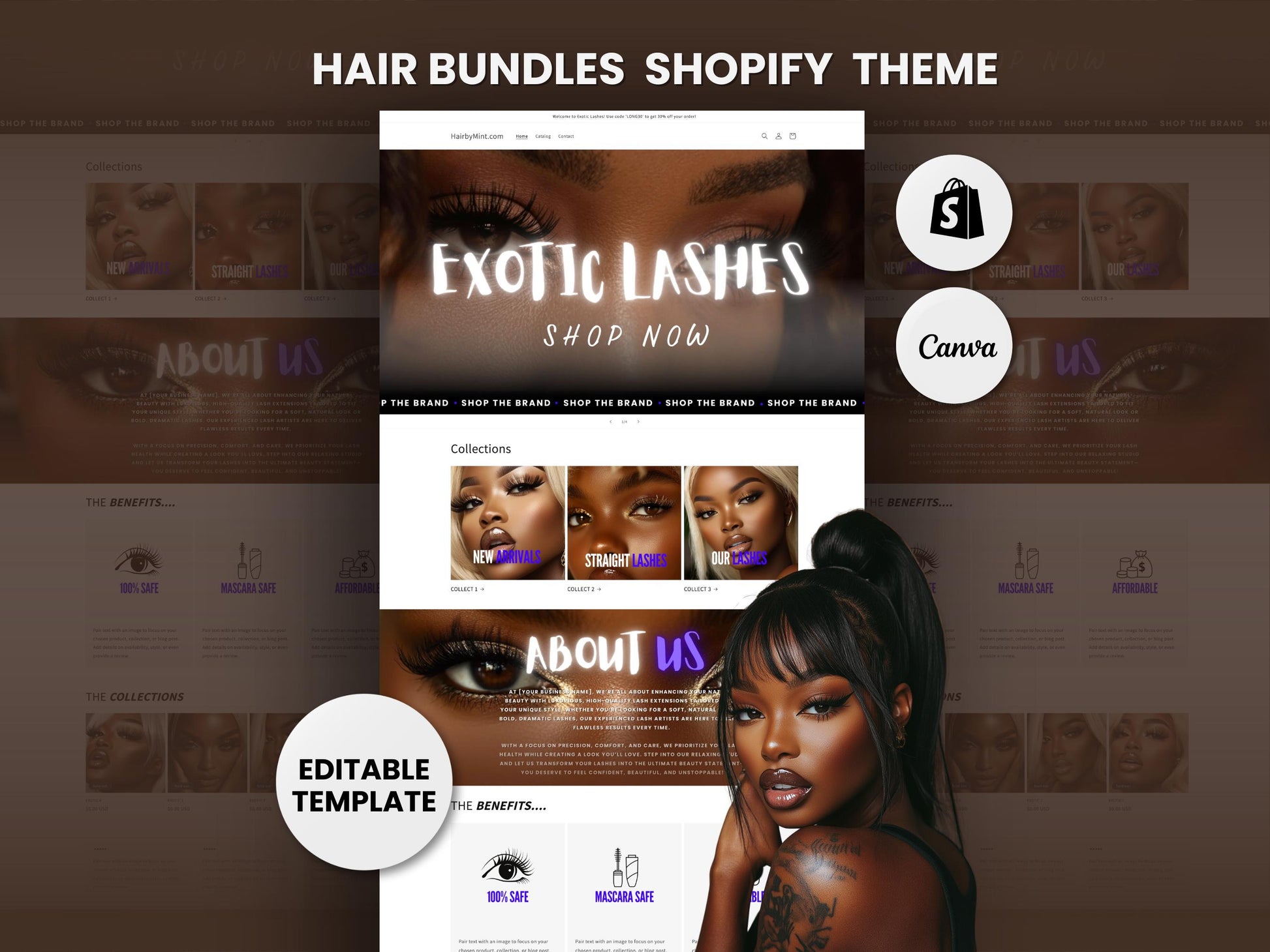 Lash Tech Shopify Theme Template, Bronze lash Theme, Website for Lash Techs Shopify Website Design, Shopify Banners