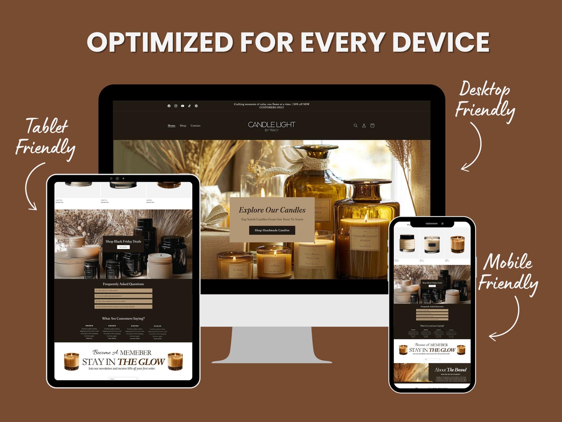 Aesthetic Black & Tan Shopify Candle Theme Template, tan and Black Theme, Candle Website for Shopify Website Design, Shopify Banners