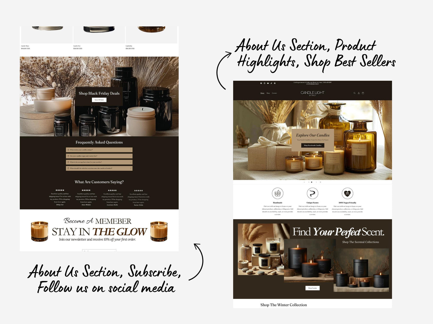 Aesthetic Black & Tan Shopify Candle Theme Template, tan and Black Theme, Candle Website for Shopify Website Design, Shopify Banners