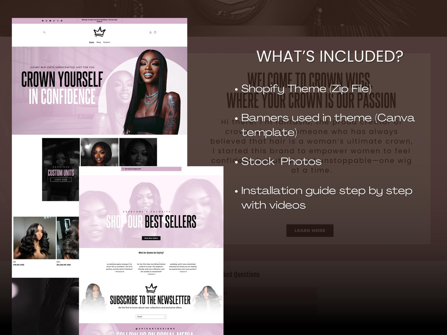 Pink Shopify Theme Template, Pink Hair Theme, Website for Hair Businesses Shopify Website Design, Shopify Banners, Business Owners