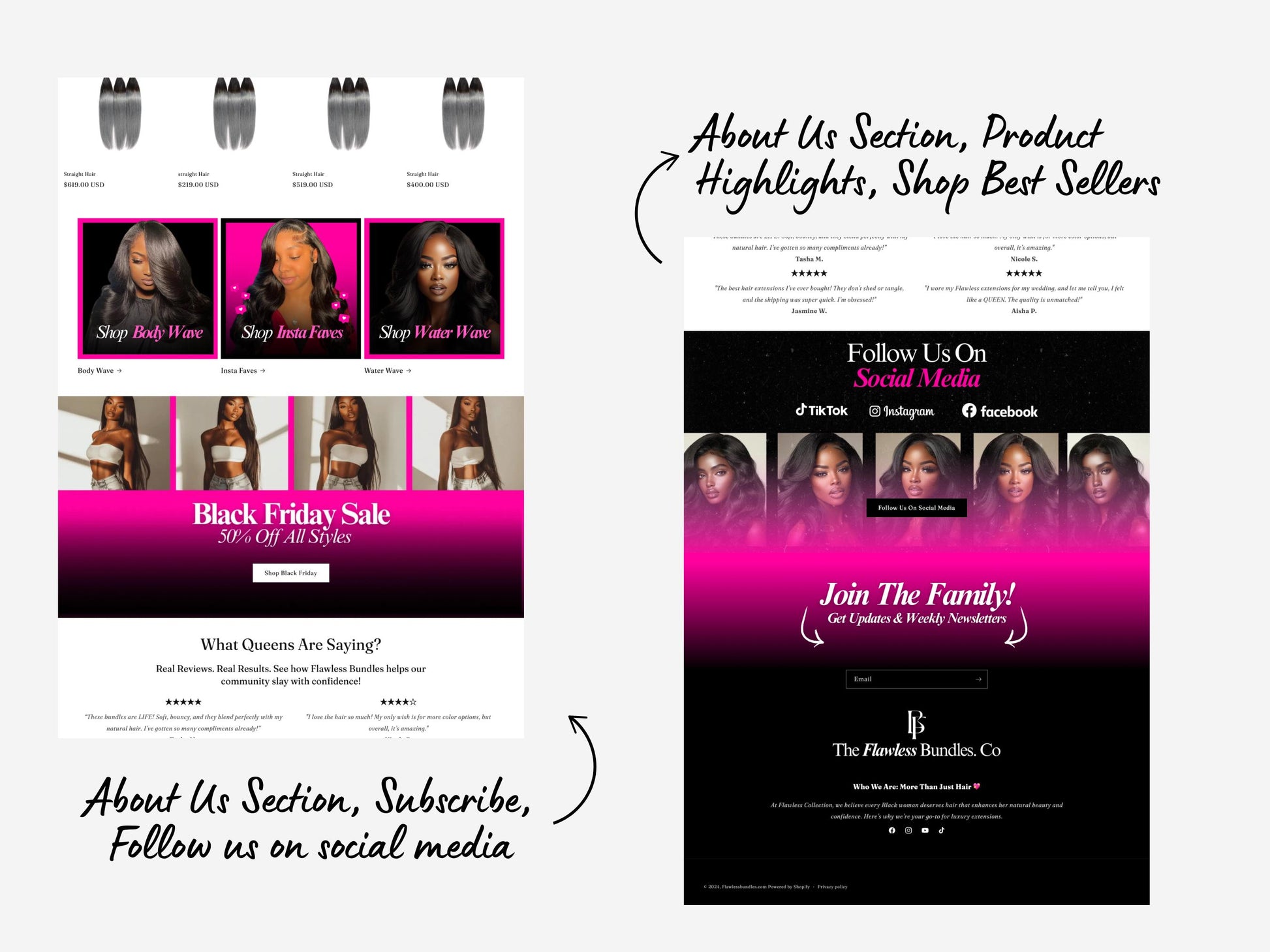 Pink Shopify Theme Template, Pink Hair Theme, Website for Hair Businesses Shopify Website Design, Shopify Banners, Business Owners