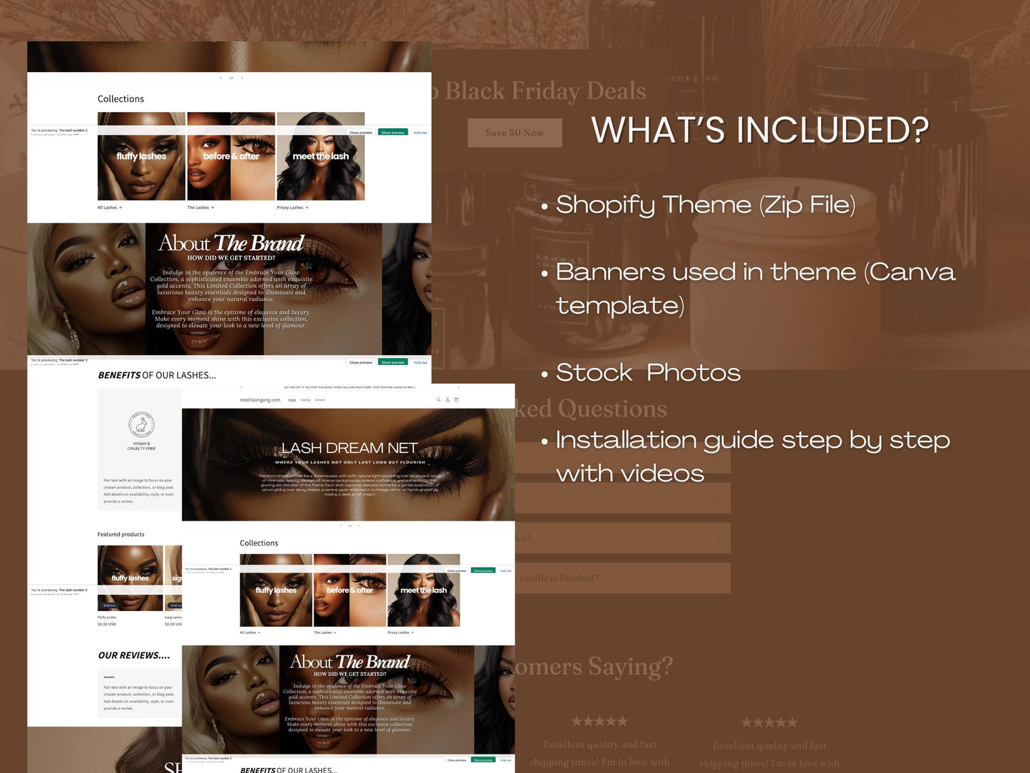 Bronze Shopify Beauty Theme Template, Bronze Melanin Theme, Website for Lash tech Businesses Shopify Website Design, Shopify Banners