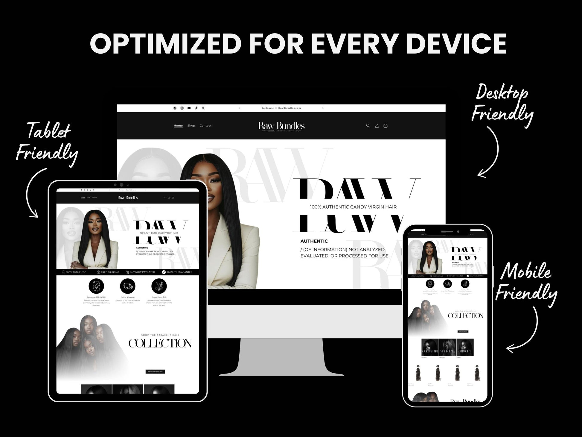 Black Shopify Theme Template, Aesthetic Hair Theme, Website for Extensions Businesses Shopify Website Design,Shopify Banners,Business Owners