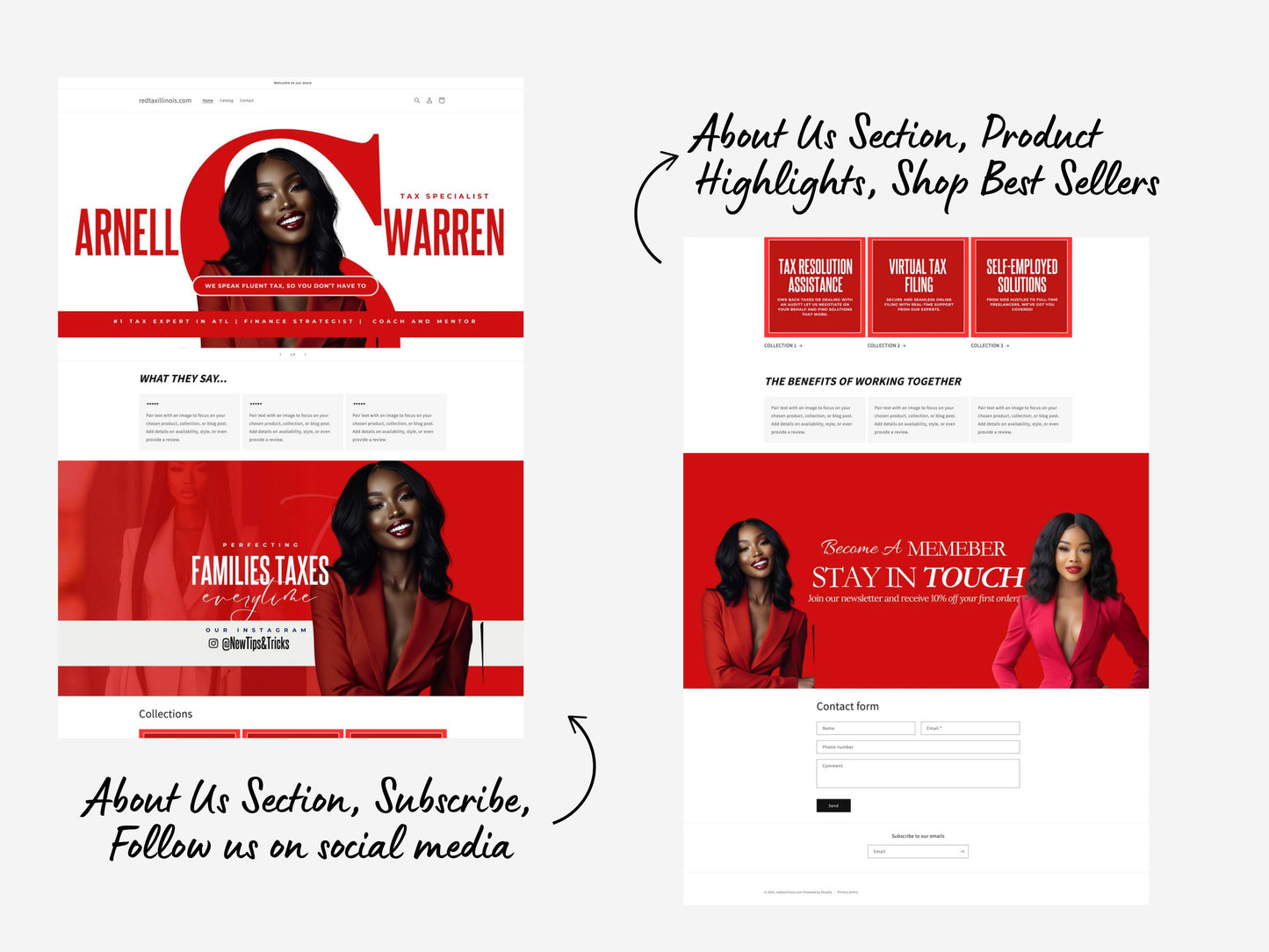 Red Shopify Theme Template, Tax Service, Website for Tax Professionals, Shopify Website Design, Shopify Banners, Business Owners