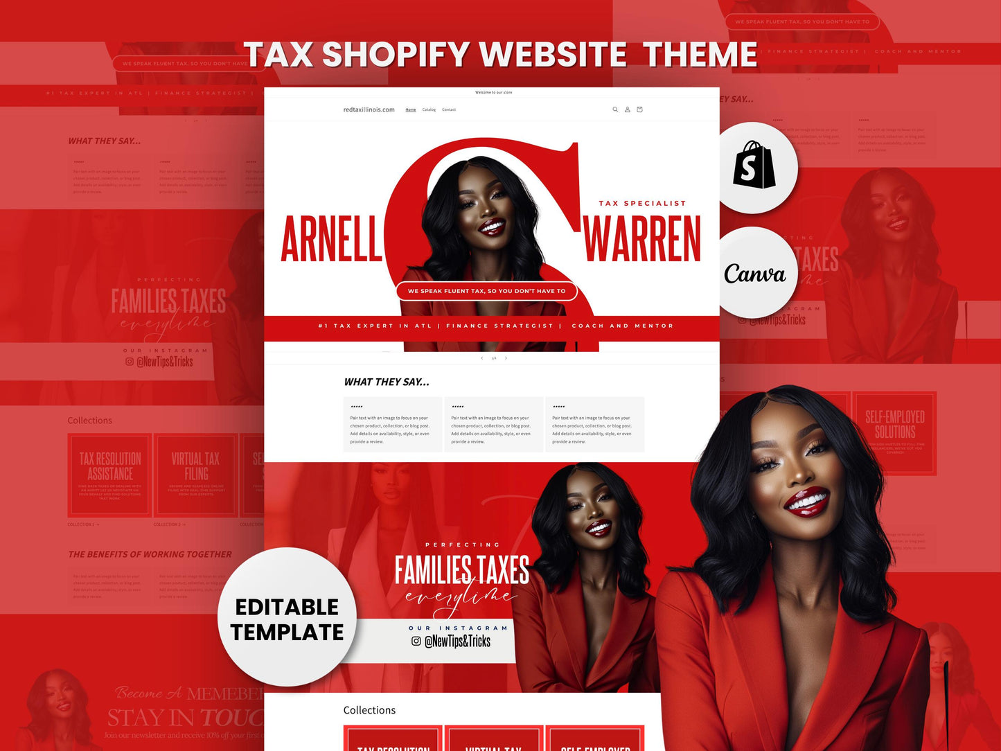 Red Shopify Theme Template, Tax Service, Website for Tax Professionals, Shopify Website Design, Shopify Banners, Business Owners