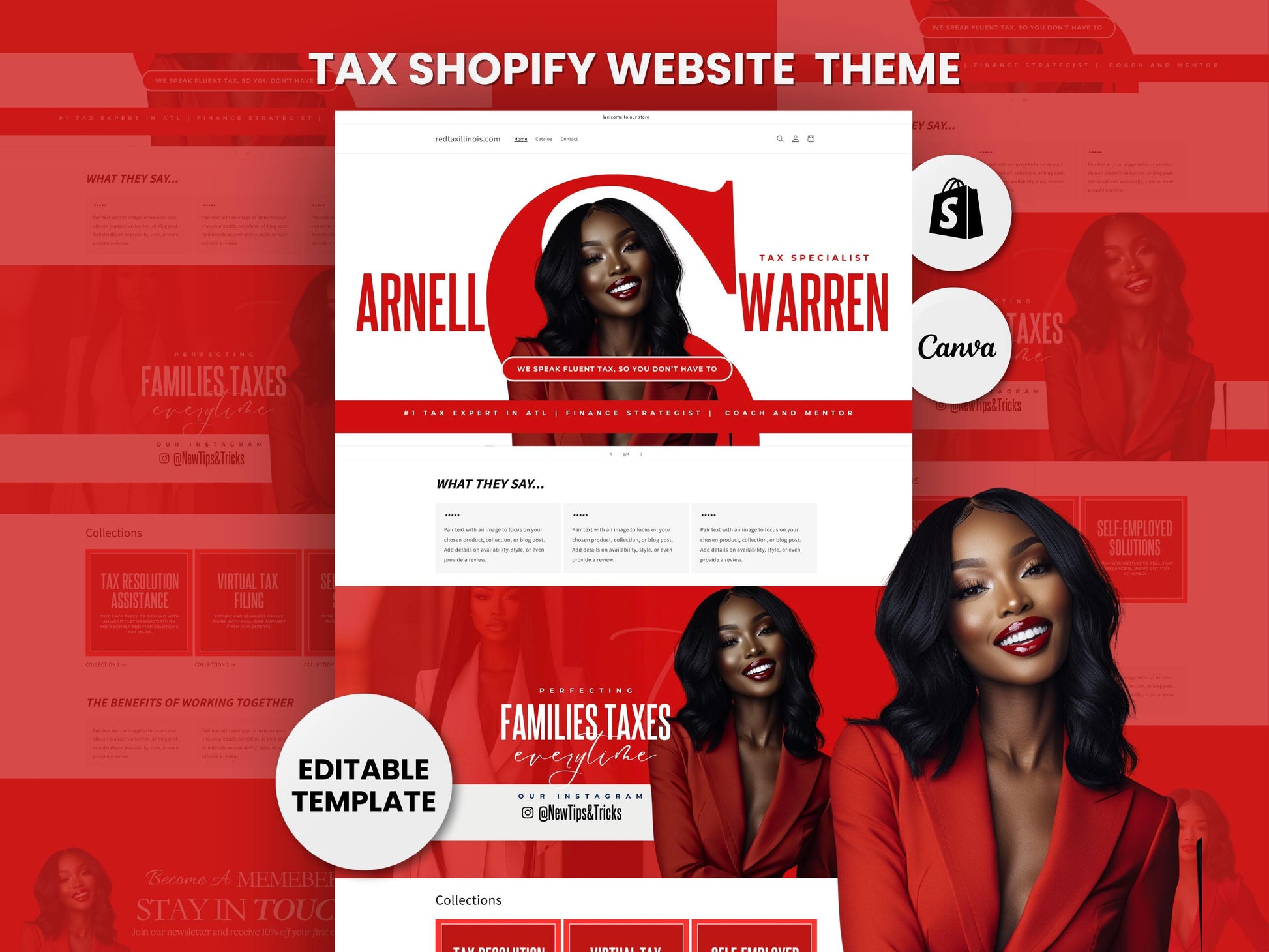 Red Shopify Theme Template, Tax Service, Website for Tax Professionals, Shopify Website Design, Shopify Banners, Business Owners