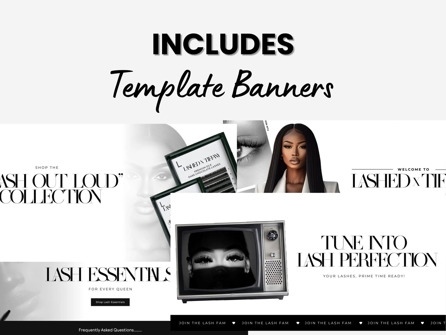 Black Shopify Theme Template, Aesthetic Lash Theme, Website for Lash Businesses Shopify Website Design, Shopify Banners, Business Owners