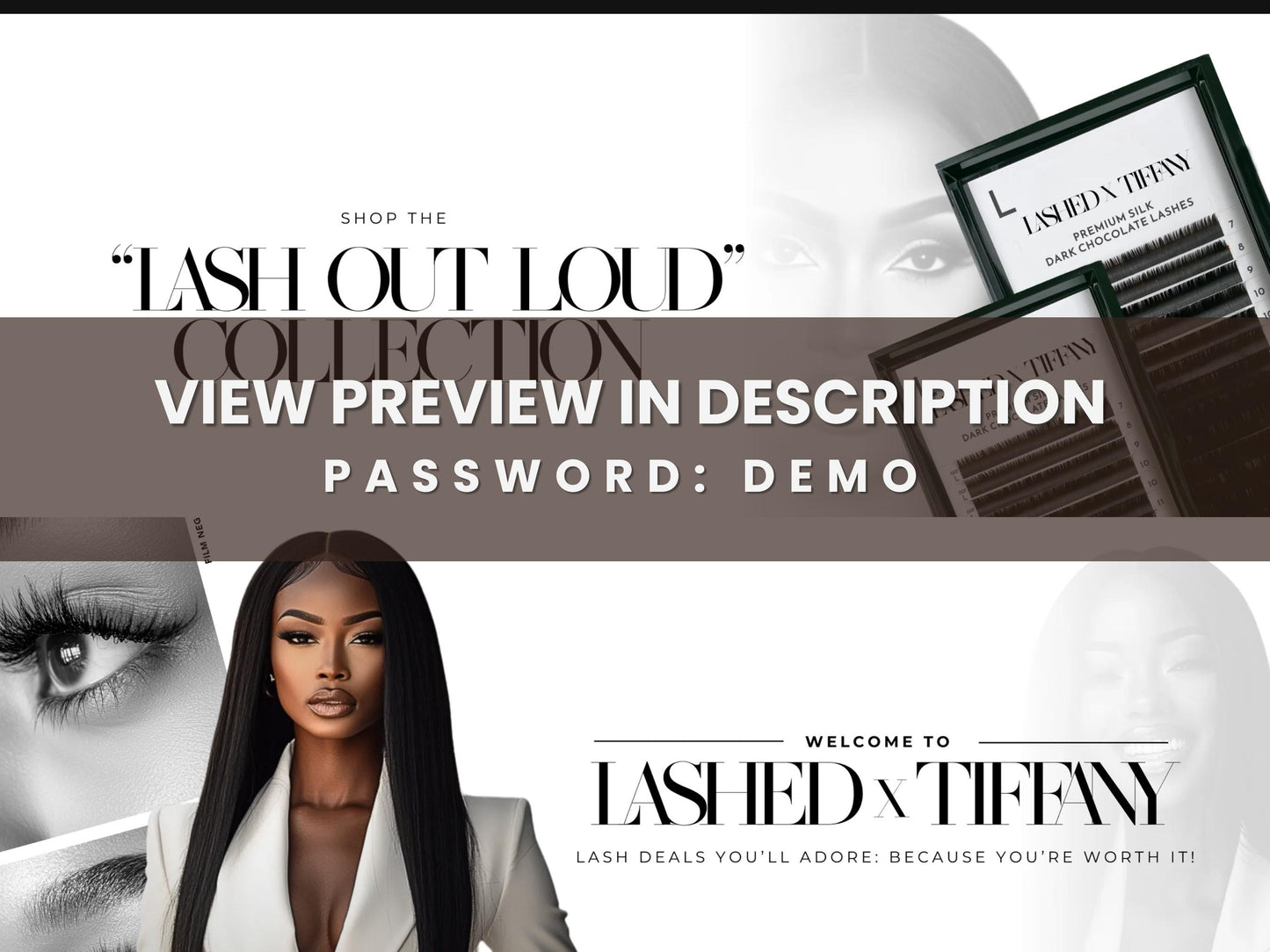 Black Shopify Theme Template, Aesthetic Lash Theme, Website for Lash Businesses Shopify Website Design, Shopify Banners, Business Owners