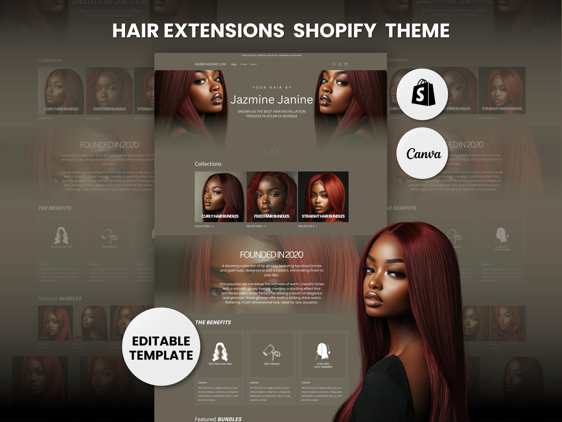 Sage Green Shopify Theme Template, Green Hair Theme, Website for Hair Businesses Shopify Website Design, Shopify Banners, Business Owners