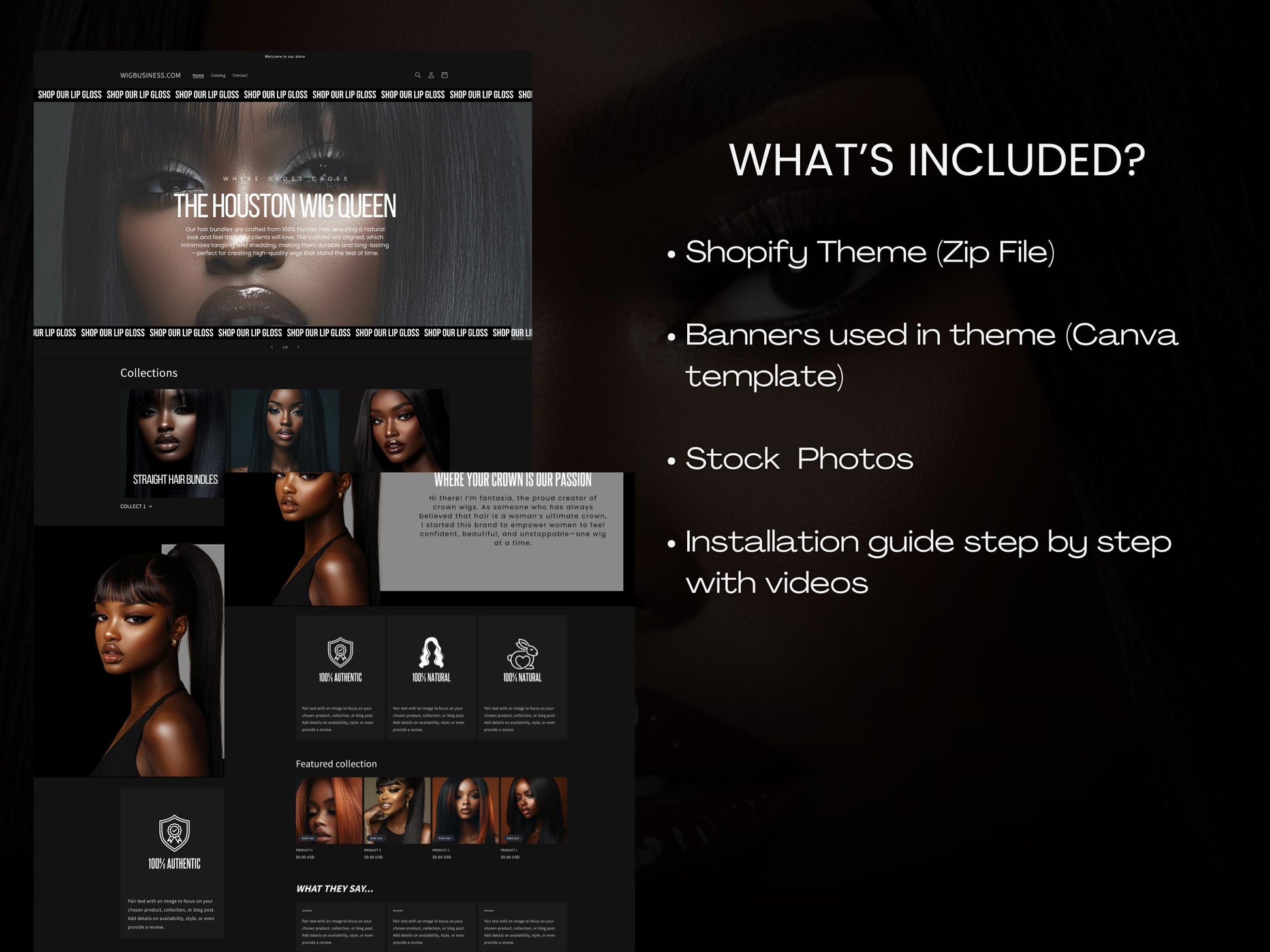 Wig Business Shopify Theme Template, Black Wig Theme, Website for Hairstylists Shopify Website Design, Shopify Banners