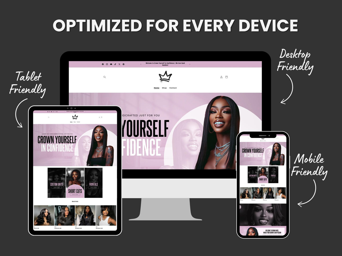 Pink Shopify Theme Template, Pink Hair Theme, Website for Hair Businesses Shopify Website Design, Shopify Banners, Business Owners