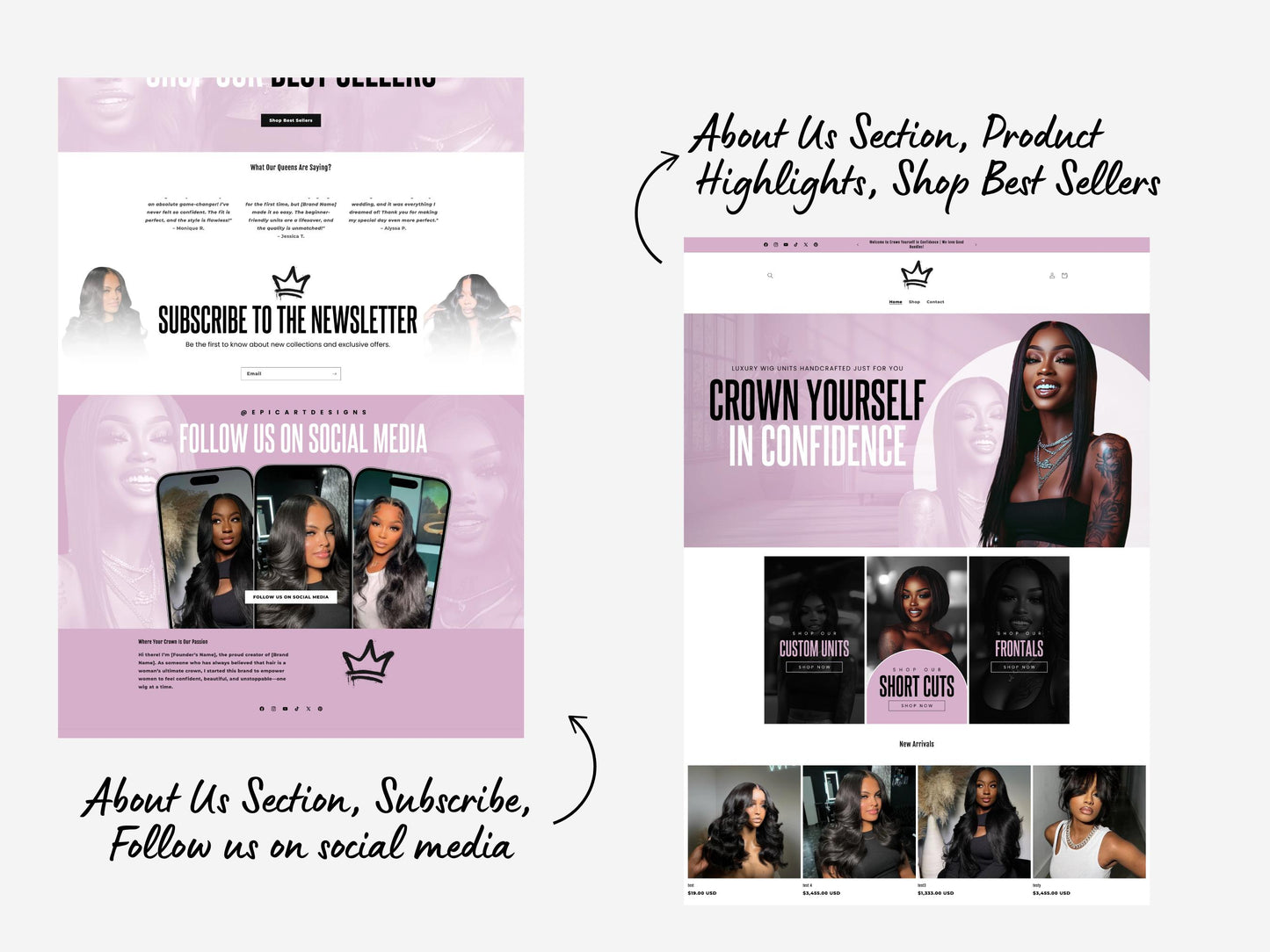 Pink Shopify Theme Template, Pink Hair Theme, Website for Hair Businesses Shopify Website Design, Shopify Banners, Business Owners