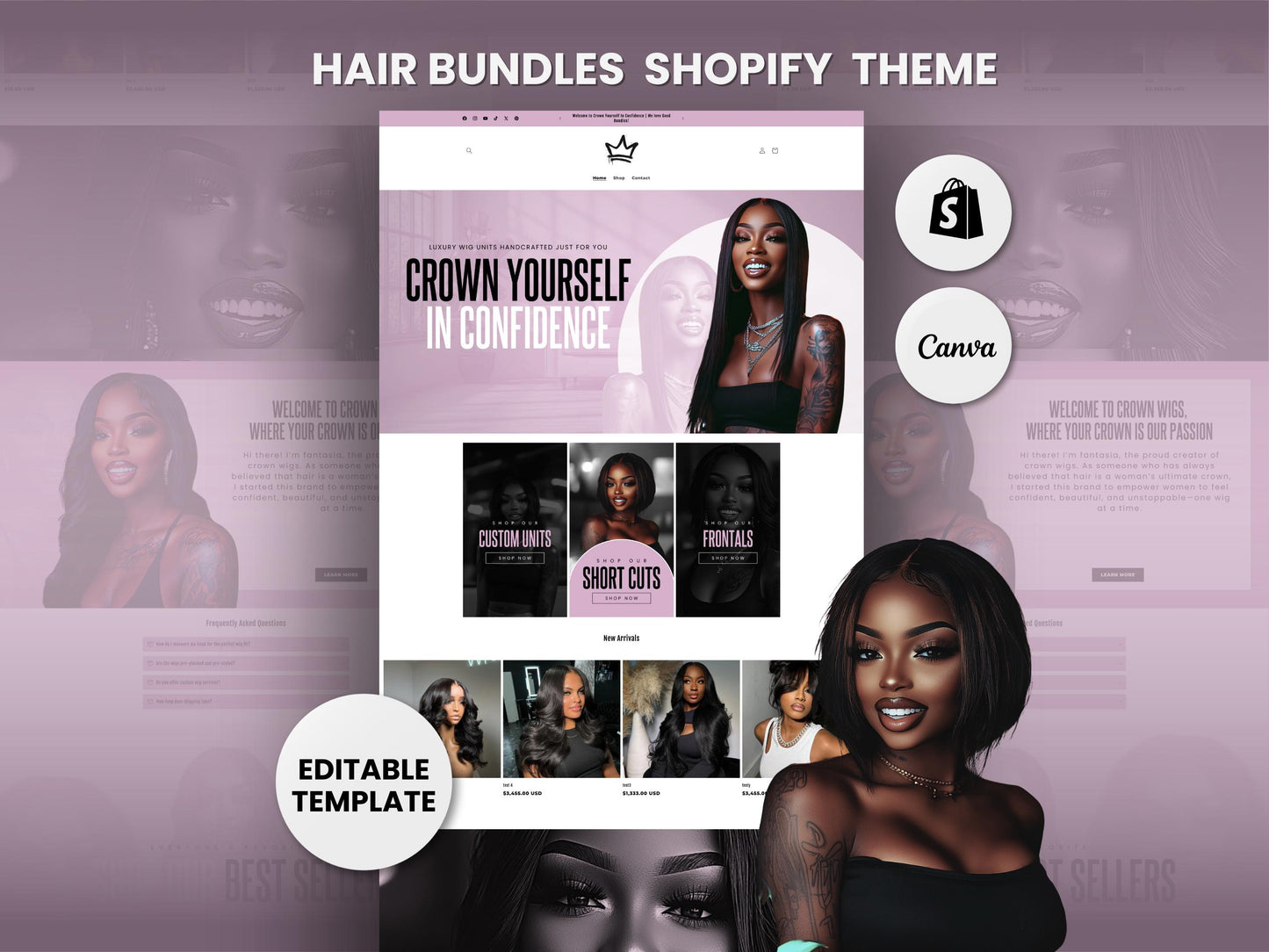 Pink Shopify Theme Template, Pink Hair Theme, Website for Hair Businesses Shopify Website Design, Shopify Banners, Business Owners