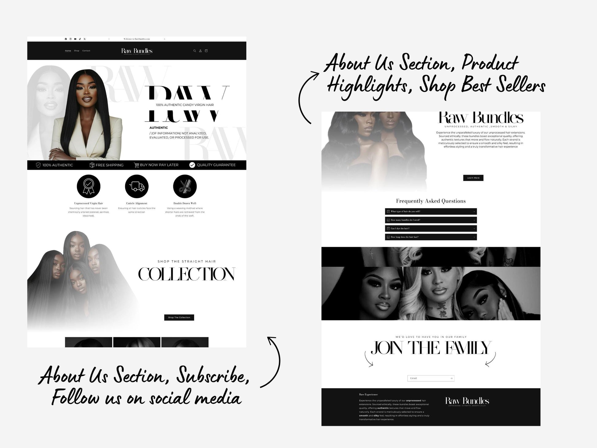 Black Shopify Theme Template, Aesthetic Hair Theme, Website for Extensions Businesses Shopify Website Design,Shopify Banners,Business Owners