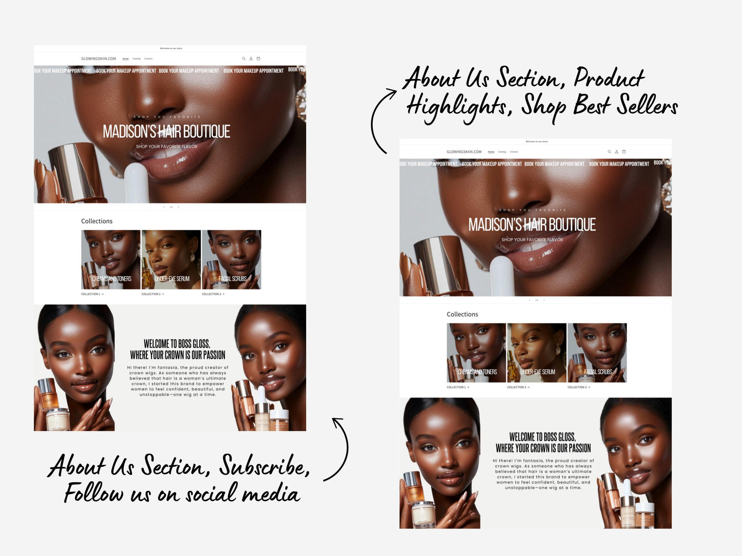 Aesthetic Shopify Skincare Theme Template, Aesthetic Beige Theme, Website for SKincare Businesses Shopify Website Design, Shopify Banners