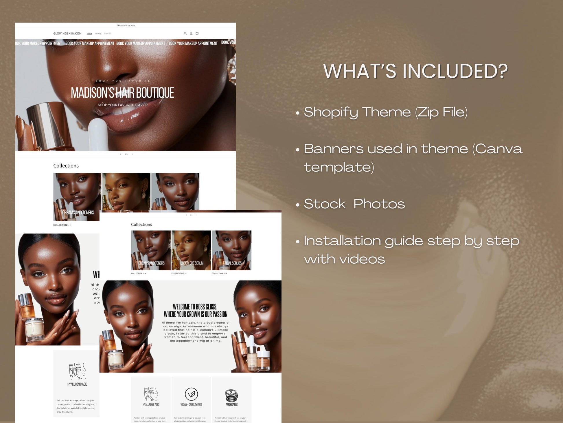 Aesthetic Shopify Skincare Theme Template, Aesthetic Beige Theme, Website for SKincare Businesses Shopify Website Design, Shopify Banners