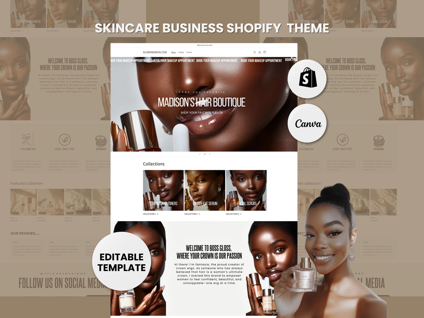 Aesthetic Shopify Skincare Theme Template, Aesthetic Beige Theme, Website for SKincare Businesses Shopify Website Design, Shopify Banners