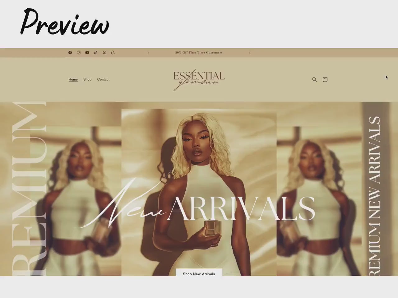 Aesthetic Gold Melanin Skincare Shopify Beauty Theme Template, tan and White Theme, Website for Shopify Website Design, Shopify Banners