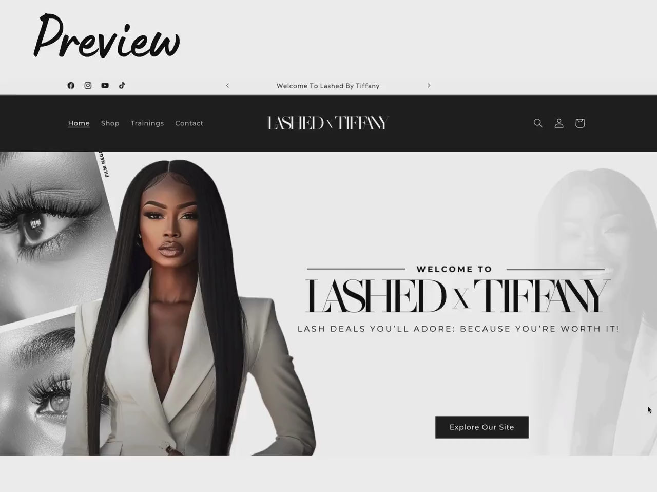 Black Shopify Theme Template, Aesthetic Lash Theme, Website for Lash Businesses Shopify Website Design, Shopify Banners, Business Owners