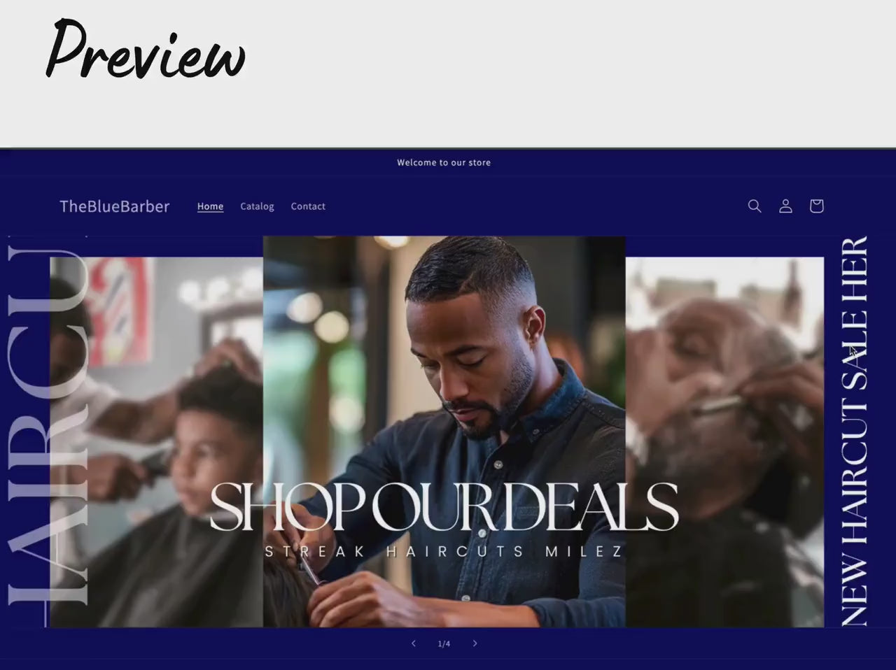 Blue Shopify Theme Template, Blue Barber Theme, Website for Barbers Businesses Shopify Website Design, Shopify Banners, Business Owners