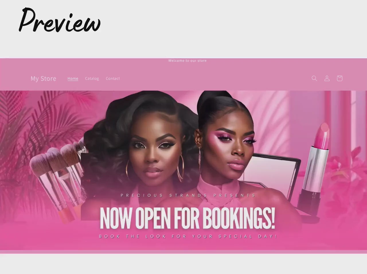 Pink MUA Shopify Theme Template, Pink and White Theme, Website for MUA business, Shopify Website Design, Shopify Banners, Makeup Artists