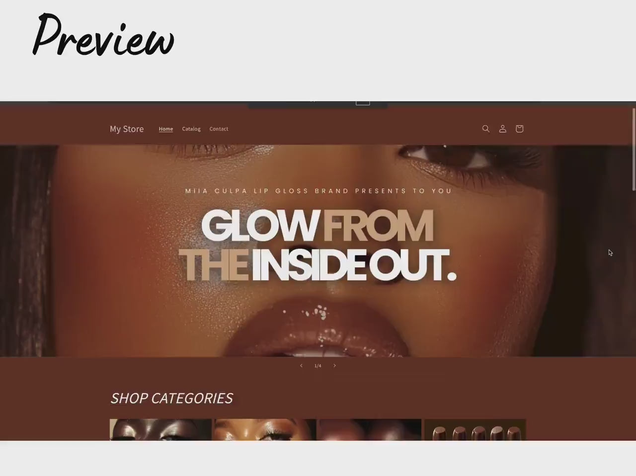 Brown Shopify Beauty Theme Template, Brown Melanin Theme, Website for Lip Gloss Businesses Shopify Website Design, Shopify Banners