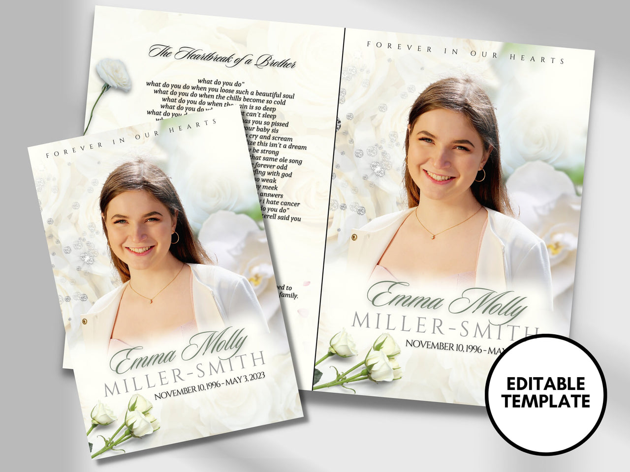 5.5"x8.5" BOOKLET Memorial program (8 pages)| Rose Style Funeral Program |Celebration of Life |Keepsake |Digital Download |Canva Template