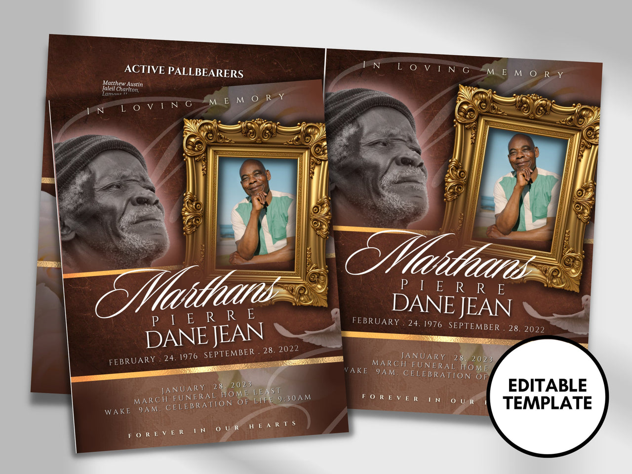 8.5"x11" BOOKLET Memorial program (8 pages) | Brown Men Funeral Program |Celebration of Life |Keepsake |Digital Download |Canva Template