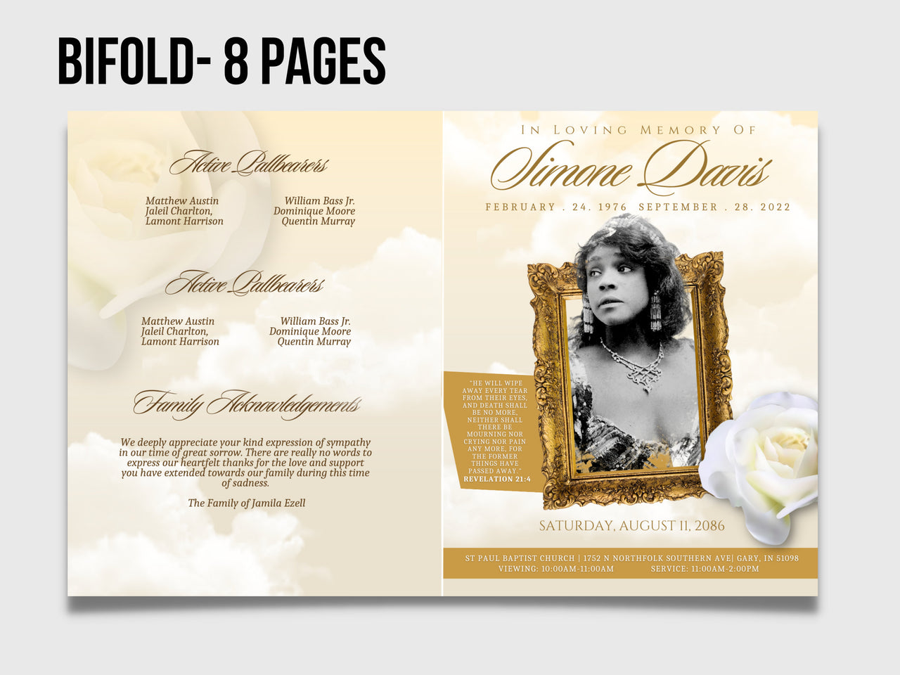 8.5"x11" BOOKLET Memorial program (8 pages) | Elegant Style Funeral Program |Celebration of Life |Keepsake |Digital Download |Canva Template