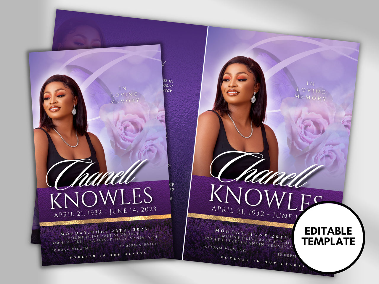 5.5"x8.5" BOOKLET Memorial program (8 pages)| PURPLE Funeral Program |Celebration of Life |Keepsake |Digital Download |Canva Template