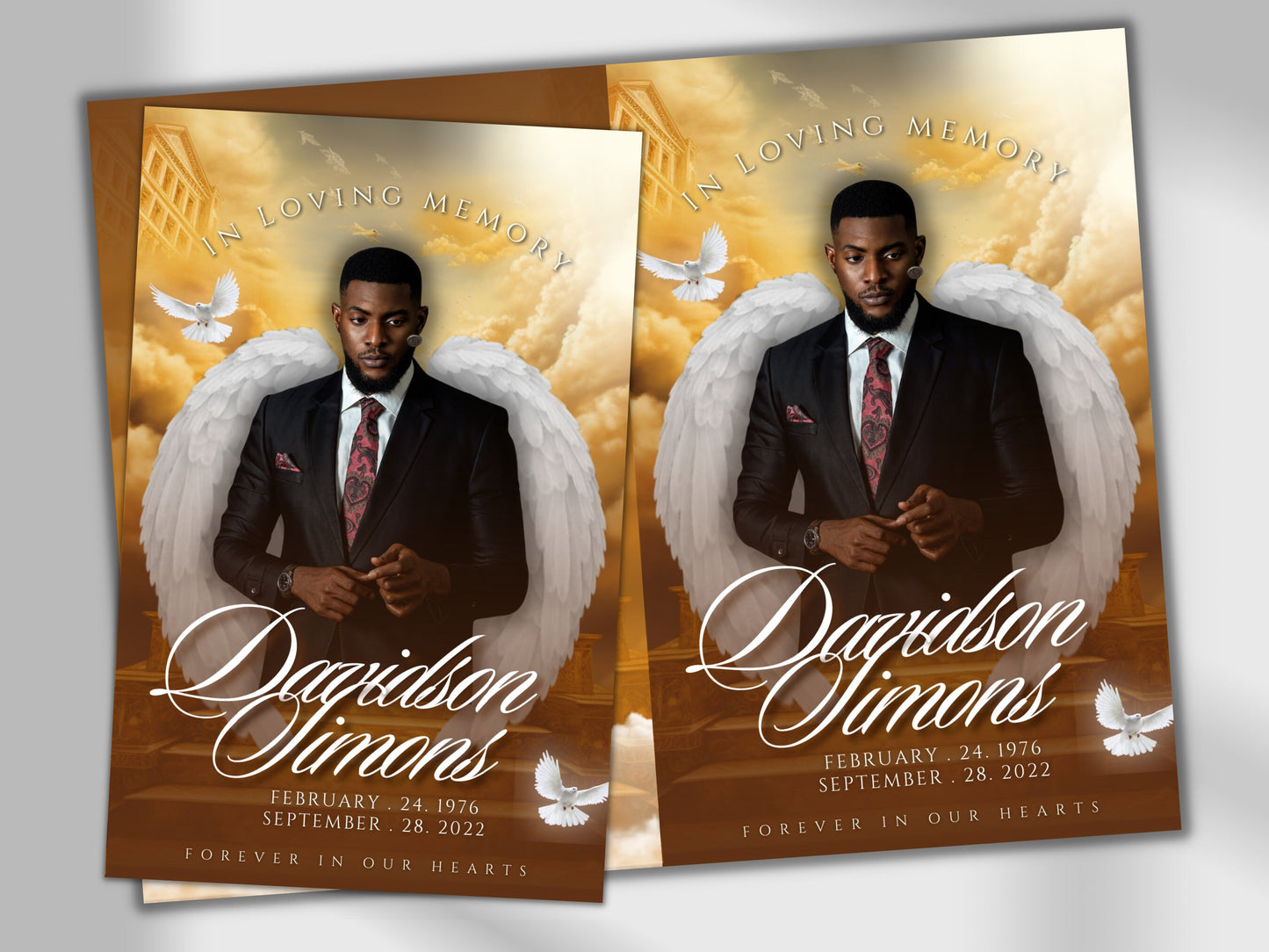 5.5"x8.5" BOOKLET Memorial program (4 pages)| GOLD  Style Funeral Program |Celebration of Life |Keepsake |Digital Download |Canva Template