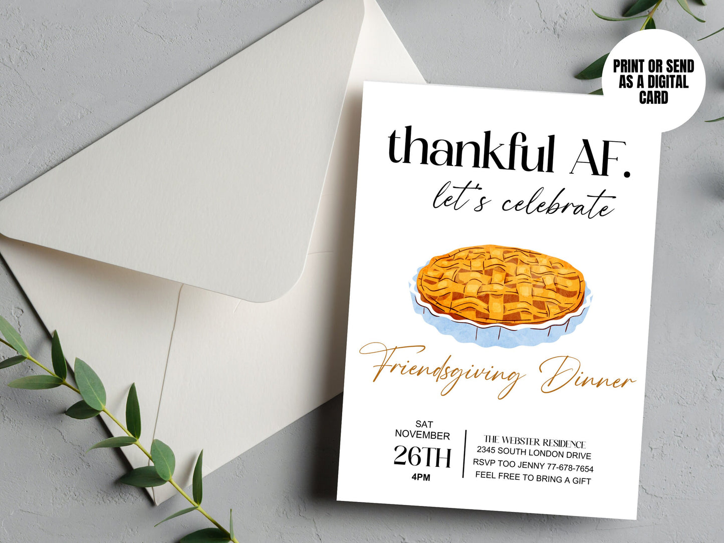 Friendsgiving Thankful AF Invitation Template, Funny Friendsgiving or Thanksgiving Invitation, Friendsgiving Dinner Invite, Digital Download