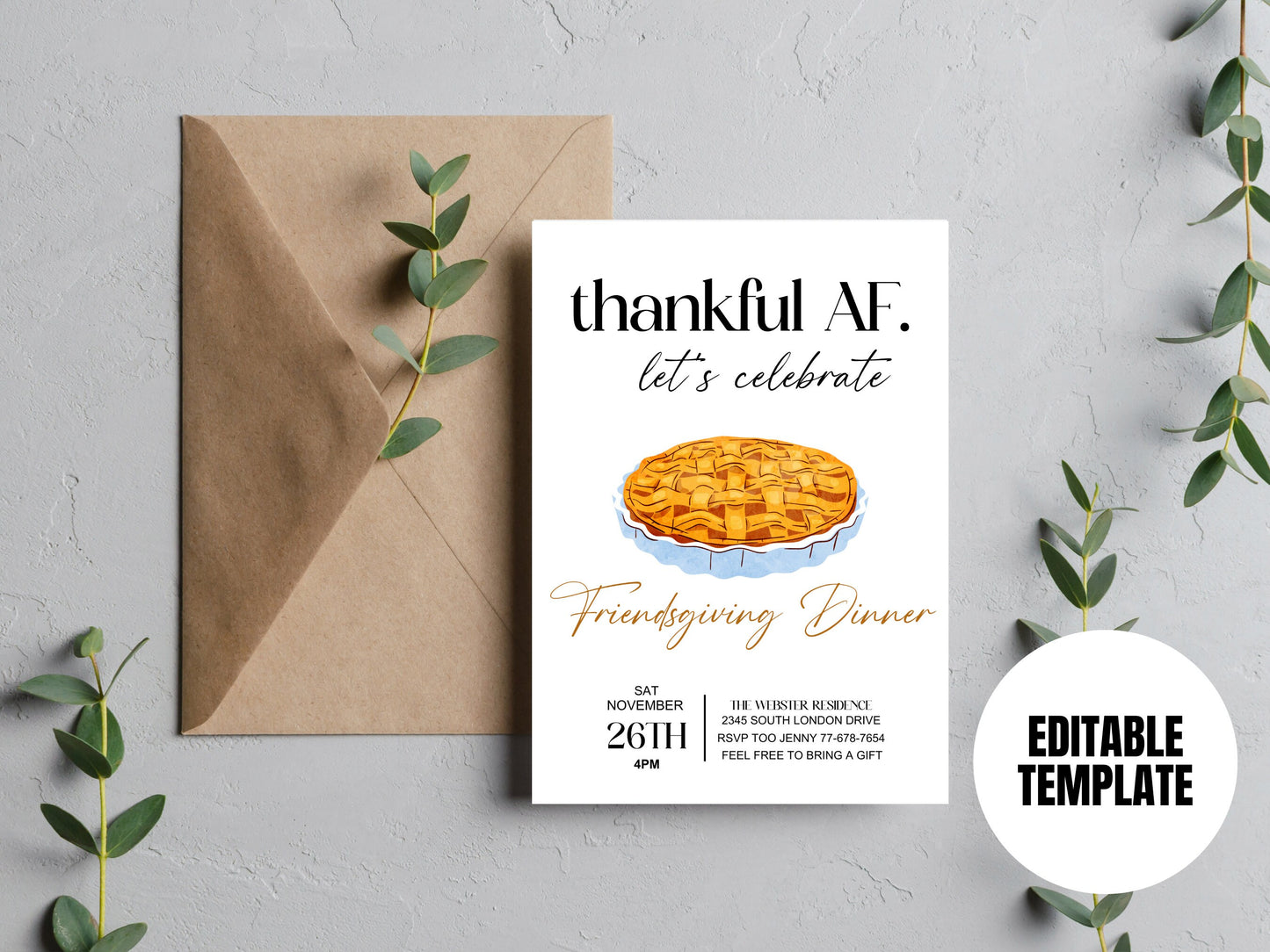 Friendsgiving Thankful AF Invitation Template, Funny Friendsgiving or Thanksgiving Invitation, Friendsgiving Dinner Invite, Digital Download
